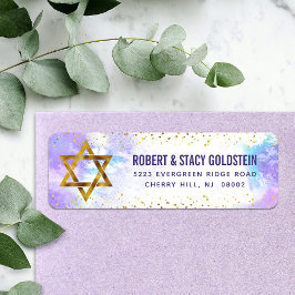 Bat mitzvah guld lila vattenfärgsfärgad returadres returadress etikett