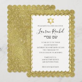 Bat mitzvah Guld Scalloped Guld Glitter Inbjudningar