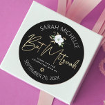 Bat mitzvah Guld-skript, Blommigt, vattenfärg Runt Klistermärke<br><div class="desc">Var stolt, gladd och fira den här milstolpen av din favoritBat mitzvah när du användor detta sofistikerade, personlig-klistermärke! En chic, förbluffande, vit och guld glitter blommigt med faux guld-folie, typografi och David Star, samt vit sanserif-text täcker över en dramatisk svart bakgrund. Anpassa anpassningsbarna till namn och datum för händelsen. Garanterade...</div>