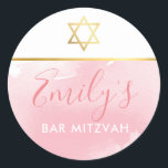 BAT MITZVAH guld star-chic  rosa vattenfärg Runt Klistermärke<br><div class="desc">efter kat masard >> WWW.SIMPLYSWEETPAPERIE.COM <<<<<<<<></div>