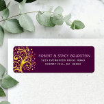 Bat mitzvah Guld Träd Life Burgundy-Returadressen Returadress Etikett<br><div class="desc">Var stolt, gladd och visa den här milstolpen av din favorit Bat mitzvah med den här roligten, sofistikerad, personligens returadressetikett! En häpnadsväckande, grafisk faux guld-folie träd med glatt rosa, orange och röd stjärna av David och punkt "löv" täcker över en rik lila-burgundär bakgrund. Anpassa anpassningsbarna med ditt namn och adress....</div>