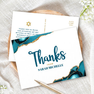 Bat Mitzvah Guld Turkos Agat Script Tack Vykort