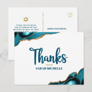 Bat Mitzvah Guld Turkos Agat Script Tack Vykort