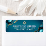 Bat mitzvah Guld Turquise Ombre Agate Adress Returadress Etikett<br><div class="desc">Var stolt, gladd och fira denna milstolpe av din favoritBat mitzvah när du användor den här coolan, unika, moderna, personligens returadressetikett! Fet, vit sans serif-typografi och en faux guld Star av David täcker över en djup turkos teal blue ombre-bakgrund med turkosa blue agate accated with faux guld veins. Anpassa anpassningsbarna...</div>