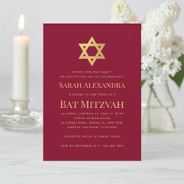Bat Mitzvah Guldstjärna av David Enkel Burgunderrö Inbjudningar