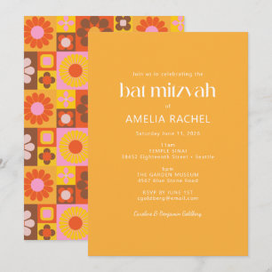 Bat mitzvah Gult för  för Cute Retro Groovy Geomet Inbjudningar