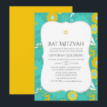Bat mitzvah gult och Blommigt Inbjudningar<br><div class="desc">Gult och turkos den bat mitzvah inbjudan med handskriftstypografi som är designad för att snabbt och enkelt kunna anpassas till dina händelsespecifikationer.</div>
