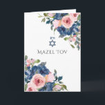 Bat mitzvah Hälsning vid flottan och  Blommigten Kort<br><div class="desc">Trendig  rosa och bat mitzvah hälsningskort för marin blommigt anpassade till dina händelsespecifikationer.</div>
