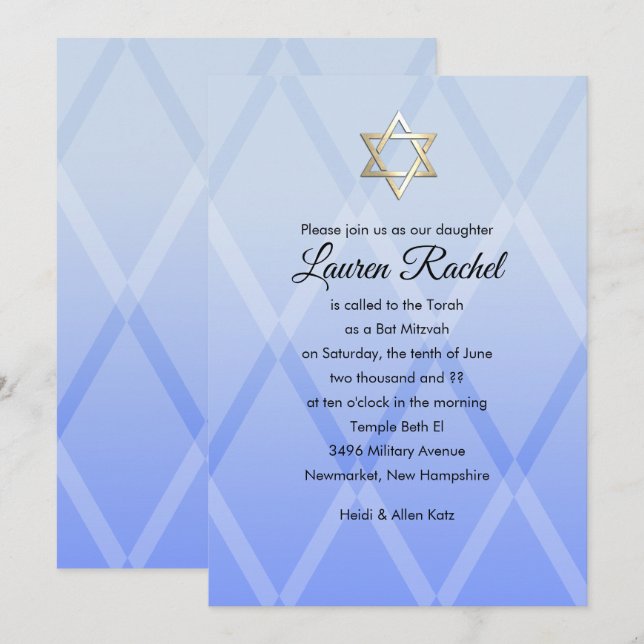 Bat mitzvah Harlequin Blue-inbjudan Inbjudningar (Fram/baksida)
