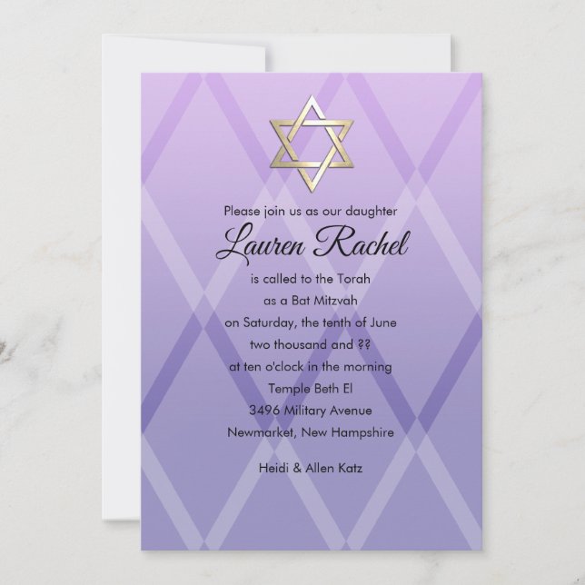 Bat mitzvah Harlequin Lila Lavender-inbjudan Inbjudningar (Framsida)