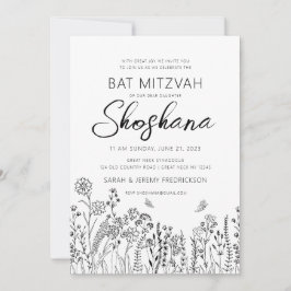 Bat Mitzvah HEBREISKA Handskriven Skrift Blommig Inbjudningar