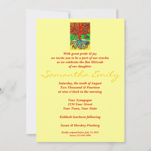 Bat mitzvah: Hjärtor växer in i fjärilsträdliv Inbjudningar (Framsida)