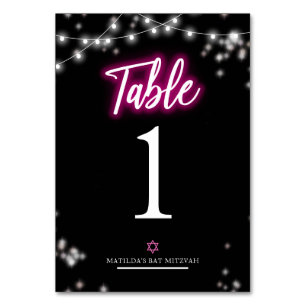 Bat Mitzvah Hot Pink Neon Tema Bordsnummer