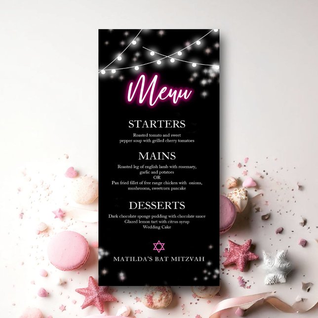 Bat Mitzvah Hot Pink Neon Tematiserad Meny (Skapare uppladdad)