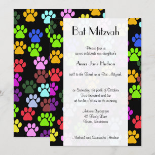 Bat mitzvah - Hund Tassar, Tass-avtryck - Blå Grön Inbjudningar