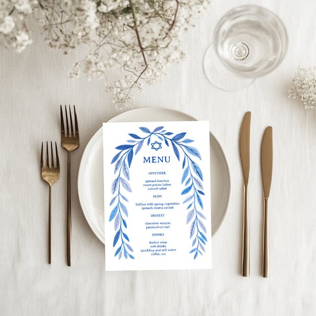 Bat mitzvah i Botaniskt vattenfärgsjude Pub Meny (Botanical Watercolor Jewish Wedding Event Bar Bat Mitzvah Menu
)
