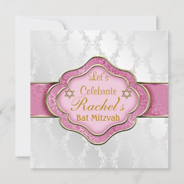 Bat mitzvah INBEGRÄNSNINGAR ROSA VITE ELEGANT Inbjudningar (Framsida)