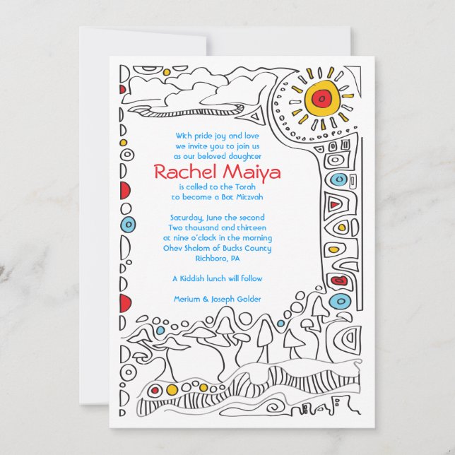 Bat mitzvah INBJUDAN AV POP ART-SKRIBLY (Framsida)