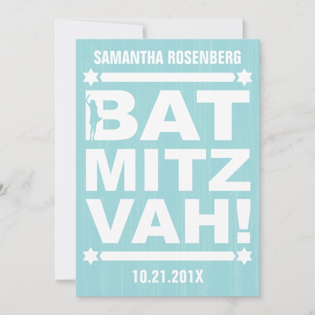 Bat mitzvah inbjudan av stor typ i Light Teal (Framsida)