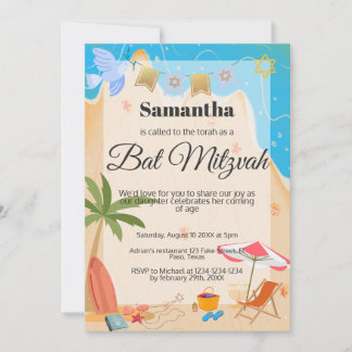 Bat mitzvah inbjudan: Beach-tema, QR Inbjudningar