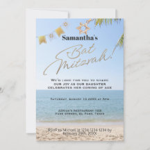 Bat mitzvah inbjudan: Beach-tema, QR