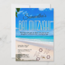 Bat mitzvah inbjudan: Beach-tema, QR