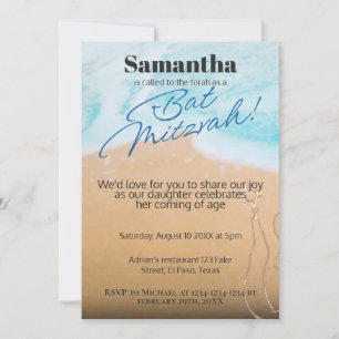 Bat mitzvah inbjudan: Beach-tema, QR Inbjudningar