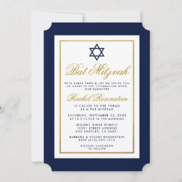 Bat mitzvah inbjudan Blue och Guld