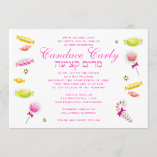 Bat mitzvah inbjudan Candy Candyland-tema