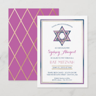Bat mitzvah inbjudan - David w/Guld stjärna