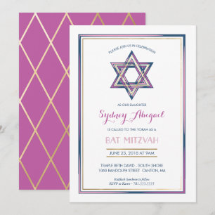 Bat mitzvah inbjudan - David w/Guld stjärna
