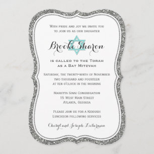 Bat mitzvah inbjudan FAUX Silver glitter