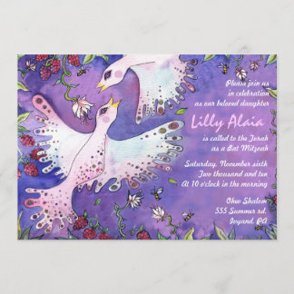 Bat mitzvah inbjudan för fågel- & bivattenfärg