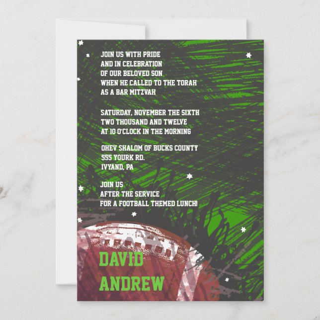 Bat mitzvah inbjudan för fotbollSplatterpub (Framsida)