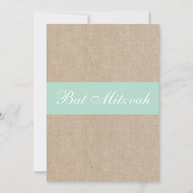 Bat mitzvah inbjudan för lantlig vintageMintBurlap (Framsida)