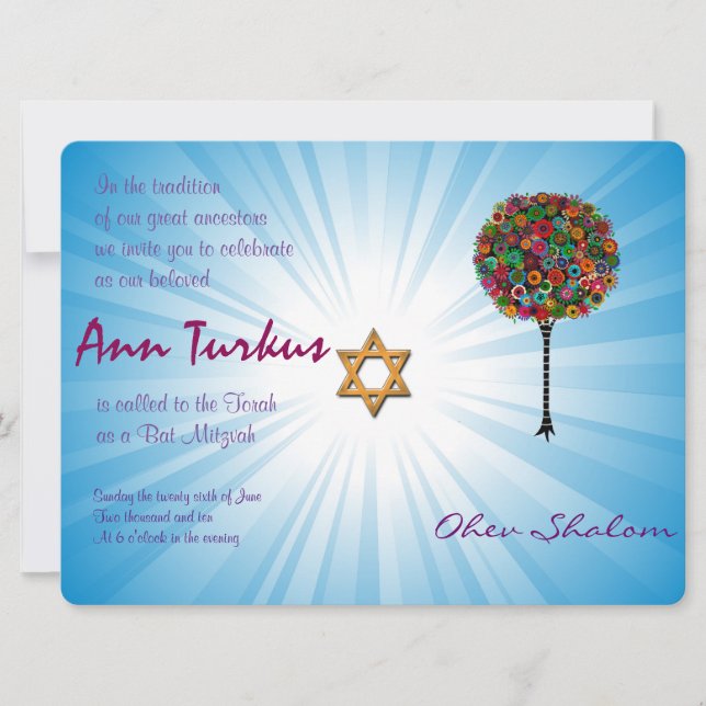 Bat mitzvah inbjudan för pub (Framsida)