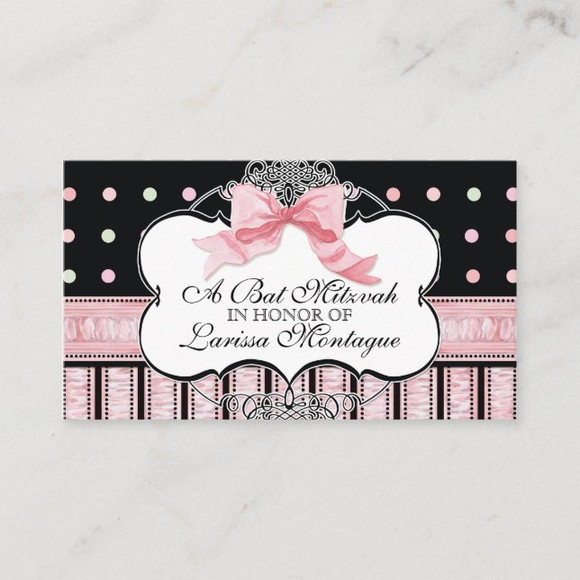 Bat mitzvah inbjudan - Fransk Bow Dot Swirl (Framsida)