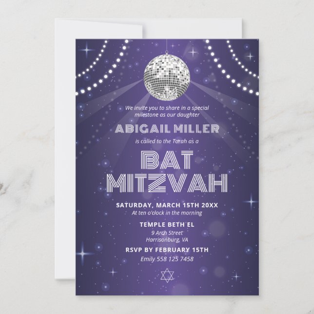 Bat Mitzvah-inbjudan Glow Party Disco Boll Inbjudningar (Framsida)