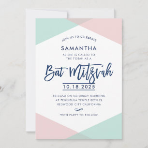BAT MITZVAH INBJUDAN-handskrivna blek rosa myntver Inbjudningar