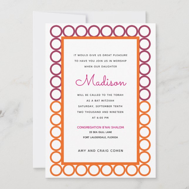 Bat mitzvah inbjudan i familjecirkel (Framsida)
