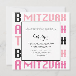 Bat mitzvah inbjudan inom Rosa och svart tema