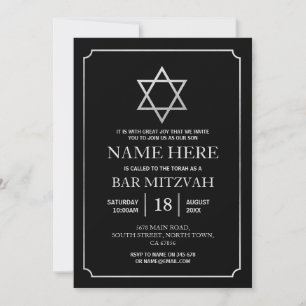 Bat Mitzvah-inbjudan Judisk Svart Stjärna Silver Inbjudningar