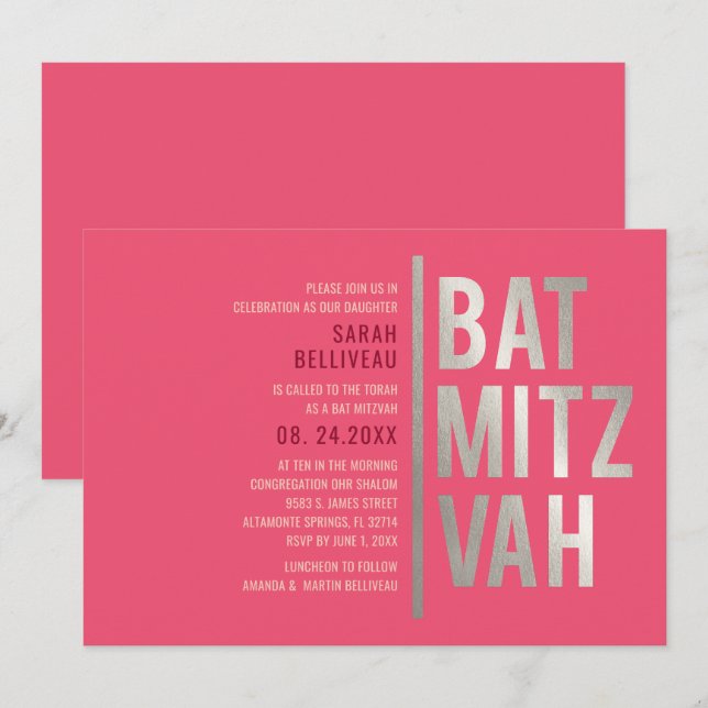 Bat Mitzvah-inbjudan Modern Fet Stil (Fram/baksida)
