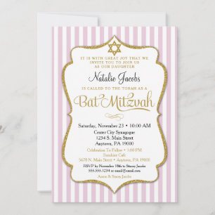 Bat mitzvah inbjudan Rosa Guld Elegant Rand