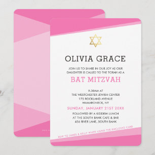 BAT MITZVAH INBJUDAN-rosa med moderna vinklar Inbjudningar