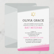 BAT MITZVAH INBJUDAN-rosa med moderna vinklar