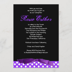 Bat mitzvah inbjudan Rosie Lila Bow Black
