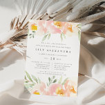 Bat mitzvah inbjudan till Airy Blommigt<br><div class="desc">blommigt med elegant för rosa för din dotters bat mitzvah ramar med religiösa och party med en gräns av rena pastellblommor med vattenfärg i ljuspersika och  grönt,  med myntlöv.</div>