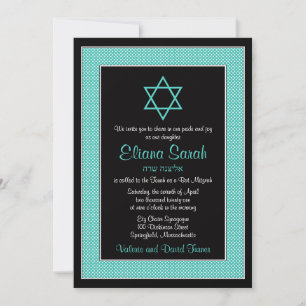 Bat mitzvah inbjudan till Aqua Blue Black Polka-pr