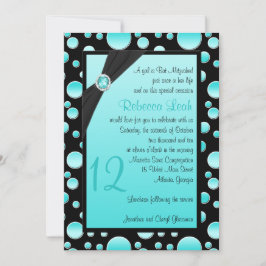 Bat mitzvah inbjudan till Aqua och Black Polka Dot